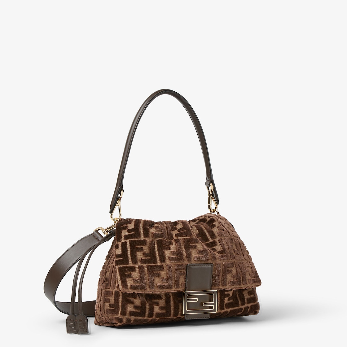 FENDI Mamma Baguette Medium Dark brown jacquard FF velvet bag - Image 5